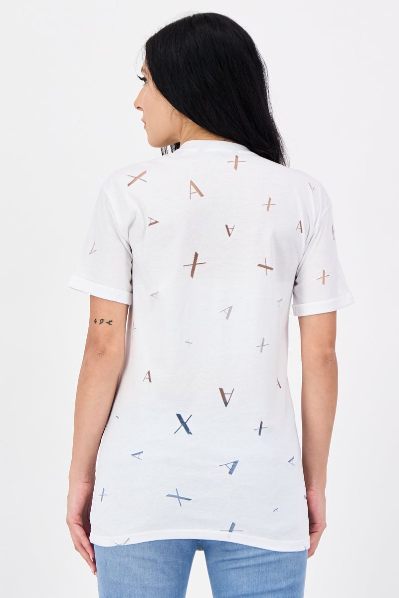 armani AX Armani Exchange Women V-Neck Short Sleeve Textured T-Shirt, White - Image 3
